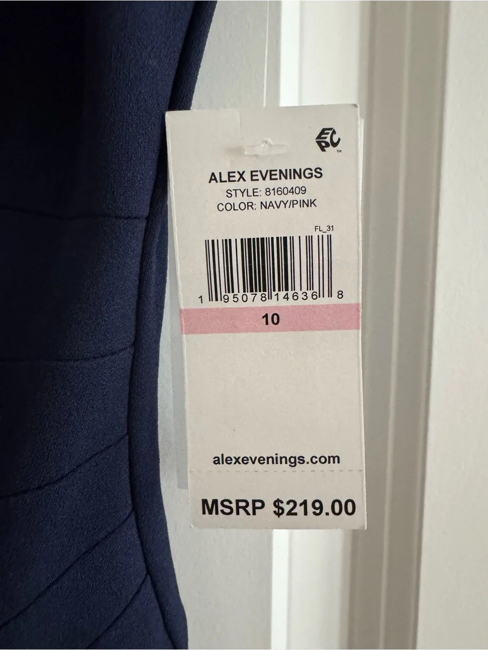 NWT Alex Evenings Long Column Maxi Dress Gown - Navy Blue/Pink Floral Size 10 - Picture 8 of 8